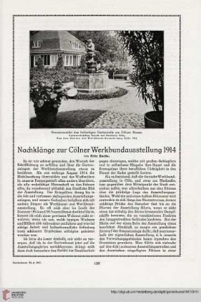 30: Nachklänge zur Cölner Werkbundausstellung 1914