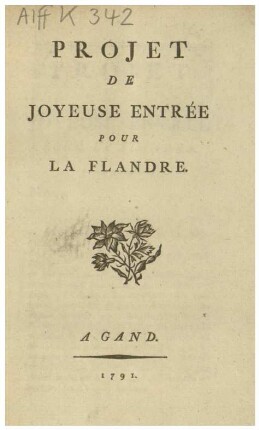 PROJET DE JOYEUSE ENTRÉE POUR LA FLANDRE