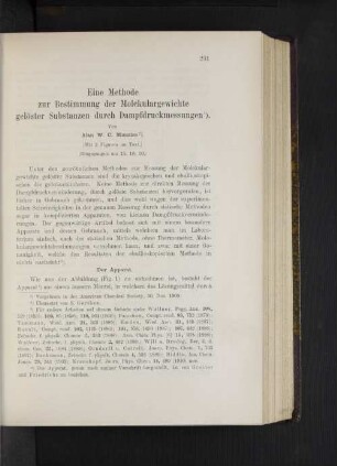 Eine Methode zur Bestimmung der Molekulargewichte gelöster Substanzen durch Dampfdruckmessungen.