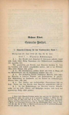 Achter Titel. Gewerbe-Polizei