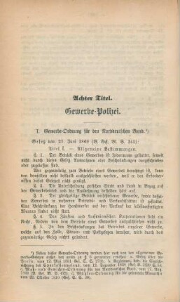 Achter Titel. Gewerbe-Polizei