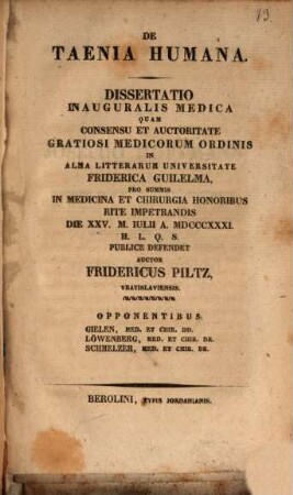 De taenia humana : Diss. inaug. med.