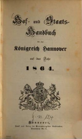 Hof- und Staatshandbuch für das Königreich Hannover, 1864