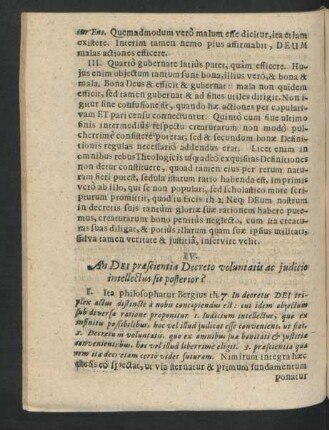 IV. An Dei praescientia Decreto voluntatis ac iudicio intellectus sit posterior?
