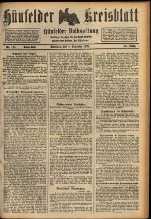Erste Ausgabe vom Samstag, den 04. Dezember 1926.