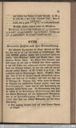 XVIII. Benannte Zahlen und ihre Verwandlung