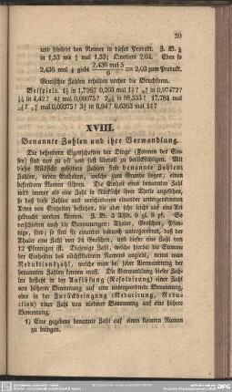 XVIII. Benannte Zahlen und ihre Verwandlung