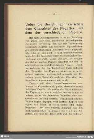 Über die Beziehungen zwischen dem Charakter des Negativs und dem der verschiedenen Papiere