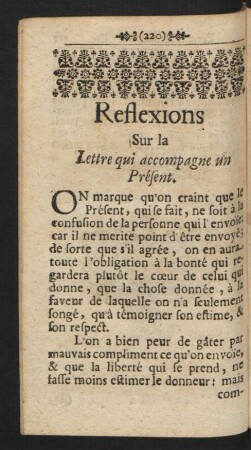 Reflexions Sur la Lettre qui accompagne un Présent.