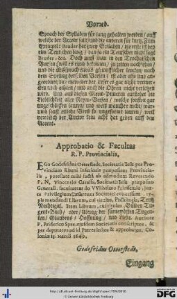Approbatio et Facultas R. P. Provincialis.