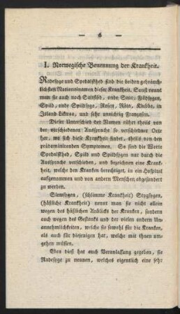I. Norwegische Benennung der Krankheit.