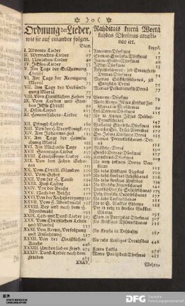 Ordnung der Lieder, wie sie auf einander folgen.