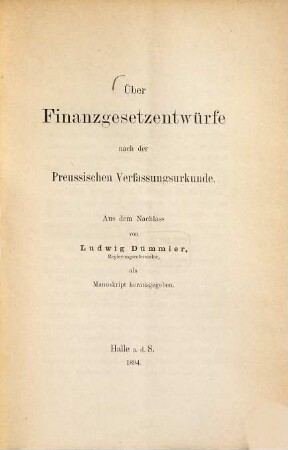 Über Finanzgesetzentwürfe nach der Preussischen Verfassungsurkunde