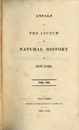 Annals of the Lyceum of Natural History of New York. 3. 1836