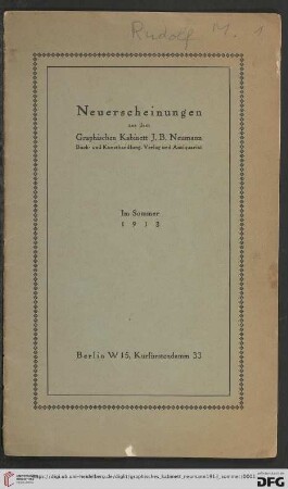 Neuerscheinungen aus dem Graphischen Kabinett J.B. Neumann, Buch- und Kunsthandlung, Verlag und Antiquariat : im Sommer 1913