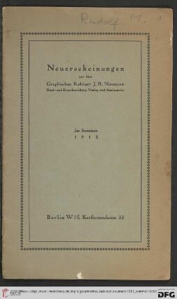 Neuerscheinungen aus dem Graphischen Kabinett J.B. Neumann, Buch- und Kunsthandlung, Verlag und Antiquariat : im Sommer 1913