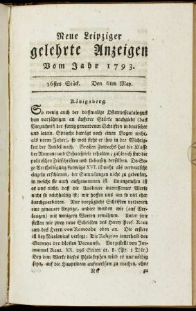 36stes Stück. Den 6ten May.