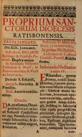 Officia propria Ecclesiae et Dioecesis Ratisbonensis : ex approbatione S. Sedis Apostolicae, ad normam Breviarii Romani olim reformata, nunc iussu et auctoritate ... Alberti Sigismundi ... denuo recognita