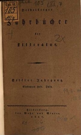 Heidelberger Jahrbücher der Literatur. 11,2, 11,2 = H. 7/12. 1813