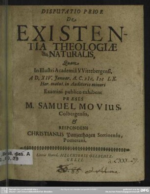 Disputatio prior de existentia theologiae naturalis