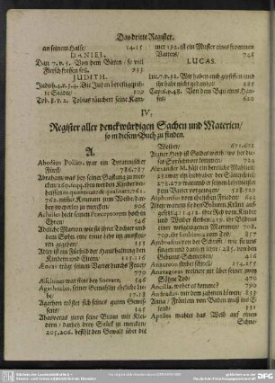 IV. Register aller denckwürdigen Sachen und Materien, so in diesem Buch zu finden
