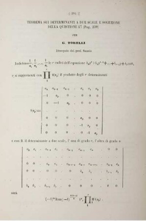Teorema sui determinanti a due scale e soluzione della quistione 47 (pag. 239).