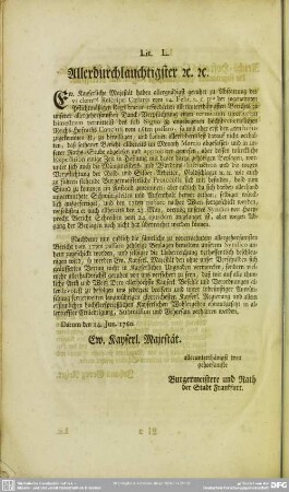 Lit. L. Allerdurchlauchtigster etc. etc.