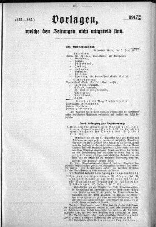 Anlage: (355-365), Vorlagen, welche den Zeitungen nicht mitgeteilt sind, 16. Juni 1917