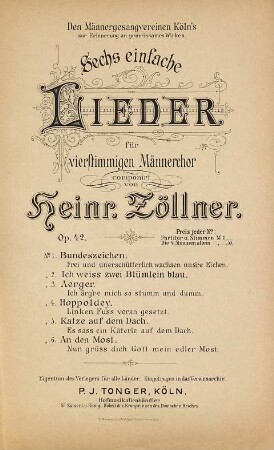 Sechs einfache Lieder für vierstimmigen Männerchor : op. 42, 2. Ich weiss zwei Blümlein blau