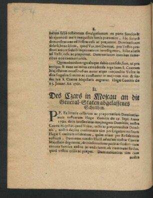II. Des Czars in Moscau an die General-Staten abgelassenes Schreiben.
