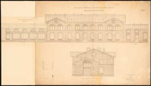 Technische Hochschule Berlin Mechanisch-Technische Versuchsanstalt: Vorderansicht mit Anbau, Seitenansicht 1:150
