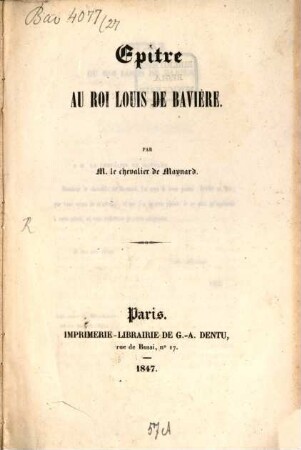 Epître au roi Louis de Bavière