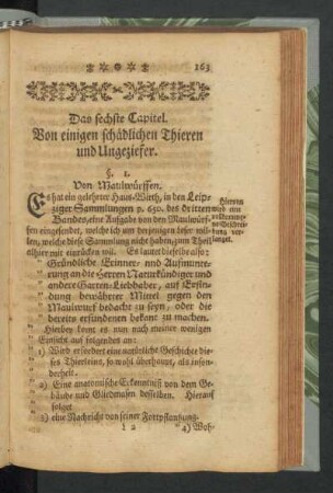 Das sechste Capitel. Von einigen schädlichen Thieren und Ungeziefer.