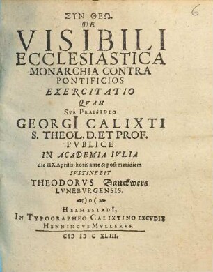 De Visibili Ecclesiastica Monarchia Contra Pontificios Exercitatio