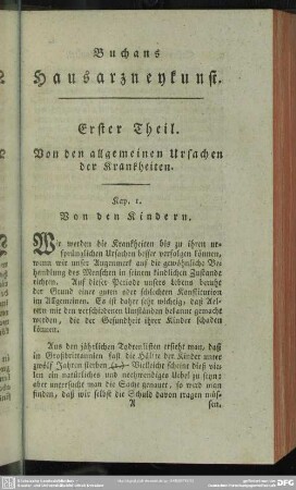 Erster Theil. Von den allgemeinen Ursachen der Krankheiten