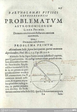 LIBER PRIMUS. De motu revolutionis stellarum omnium communi, Sive De motu coeli diurno.