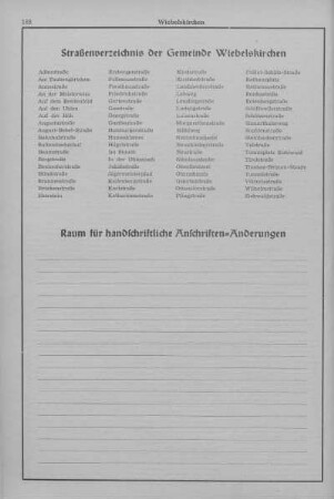 Straßenverzeichnis der Gemeinde Wiebelskirchen