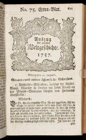 No. 75. Extra-Blat. Erlang den 18. Augusti. 1757.