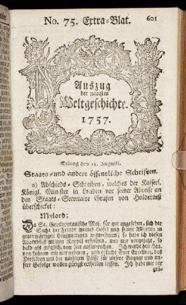 No. 75. Extra-Blat. Erlang den 18. Augusti. 1757.