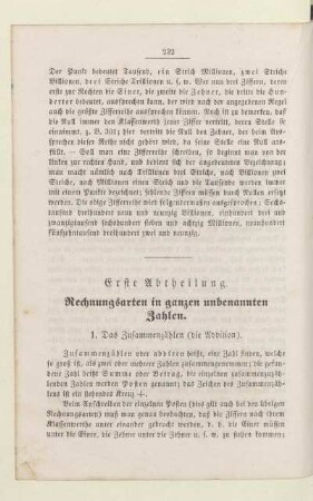 Erste Abtheilung. Rechnungsarten in ganzen unbenannten Zahlen