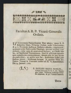 2v, Facultas A.R.P. Vicarii Generalis Ordinis