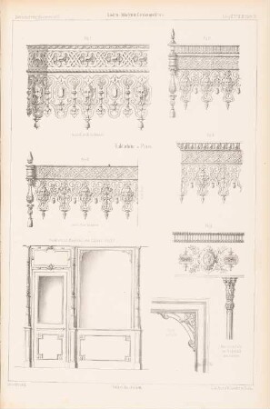 Läden, London, Paris: Ansichten, Details (aus: Atlas zur Zeitschrift für Bauwesen, hrsg. v. G. Erbkam, Jg. 3, 1853)
