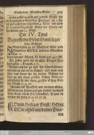 Der IV. Titul Begreifft die Gebet Gottseliger Lehr-Schüler.