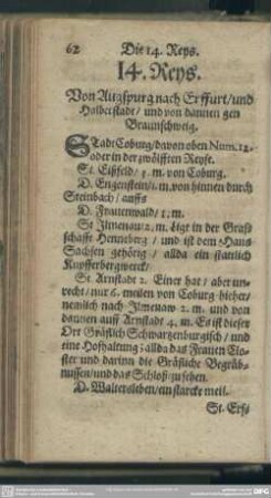 14. Reys. Von Augspurg nach Erffurt, und Halberstadt, und von dannen gen Braunschweig