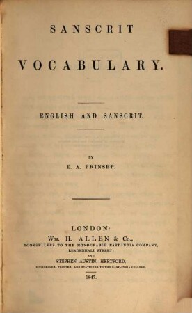 Sanscrit vocabulary : English and Sanscrit