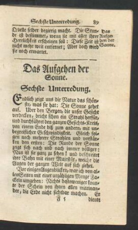 Sechste Unterredung. Das Aufgehen der Sonne.