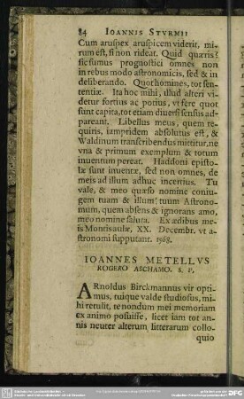 Ioannes Metellus Rogero Aschamo. S. P.