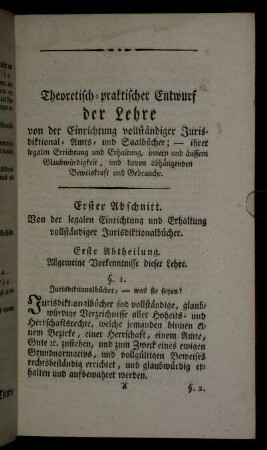Erste Abtheilung. - Zweyte Abtheilung.
