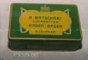 Blechdose für 50 Stück "CIGARETTEN SLEIPNER GOLD" A. BATSCHARI BADEN-BADEN
