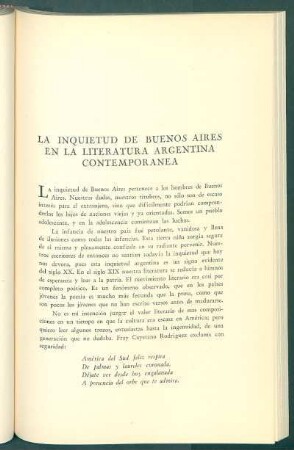 La inquietud de Buenos Aires en la Literatura argentina contemporánea